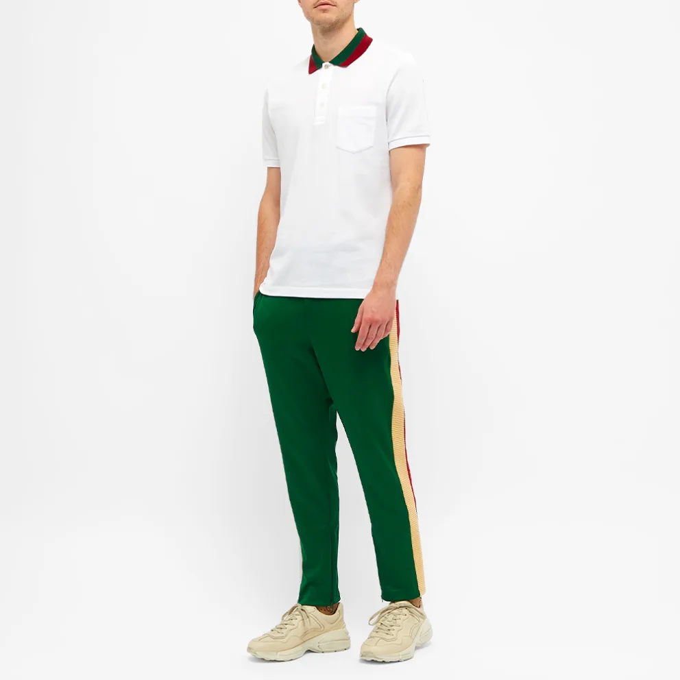 GUCCI Short-Sleeved Striped Collar Piquet Polo